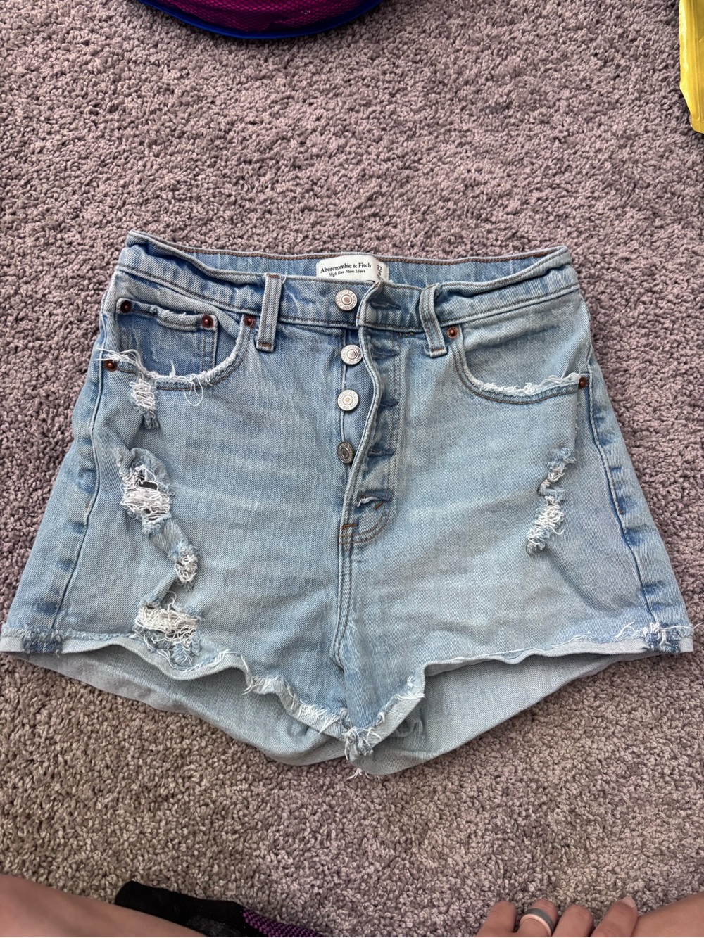 Abercrombie & Fitch Light Blue Distressed Button-Fly Denim Shorts